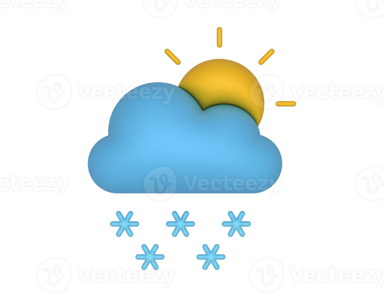 3d Yellow Sun And Snow With Blue Cloud on a transparent background