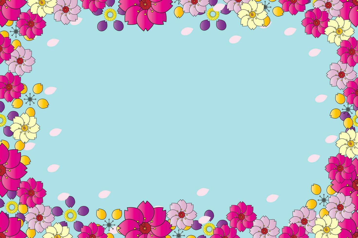 Illustration of the blossom flower and petals on soft blue background. vector