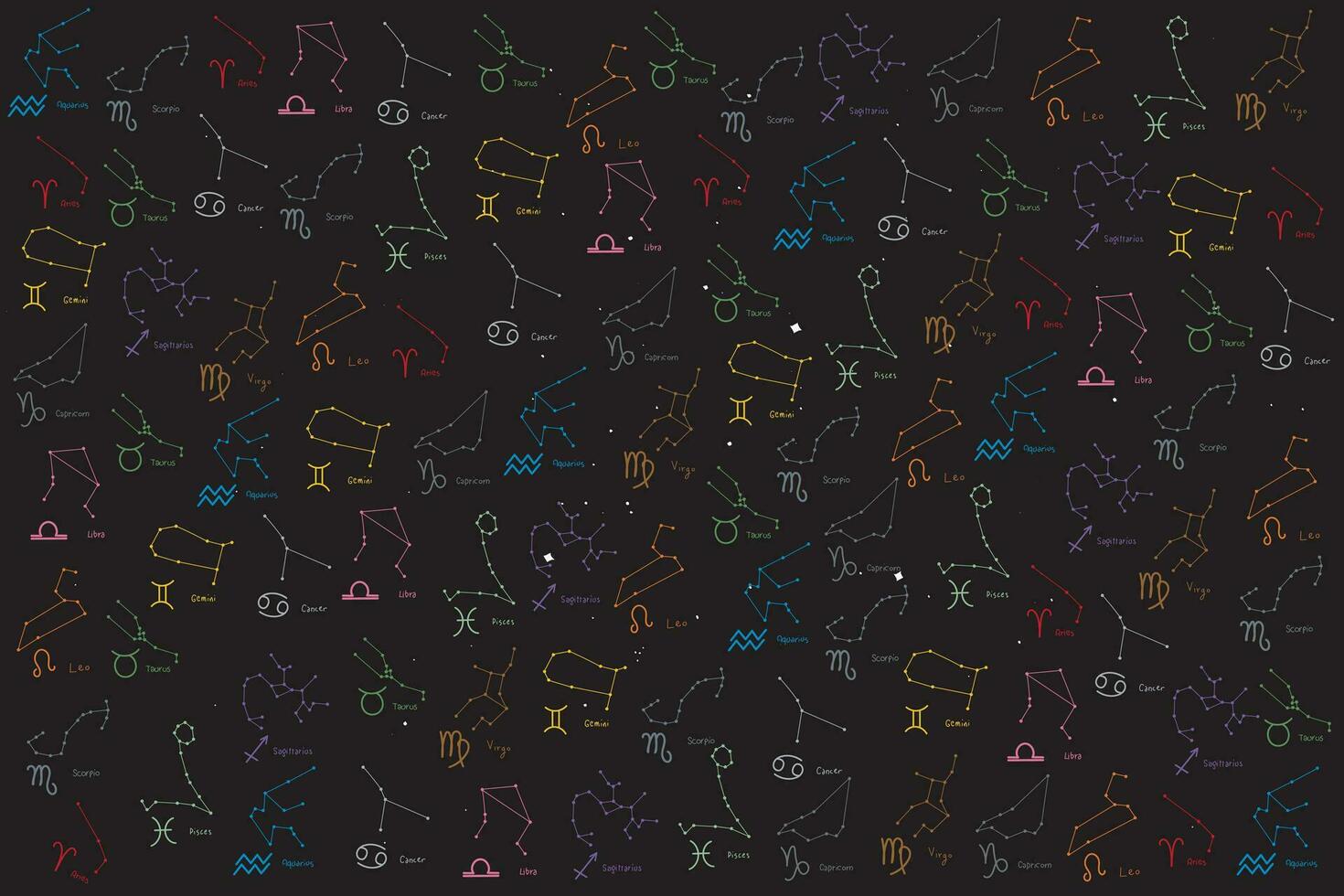 illustration color line of the zodiac symbol pattern with black background. vector