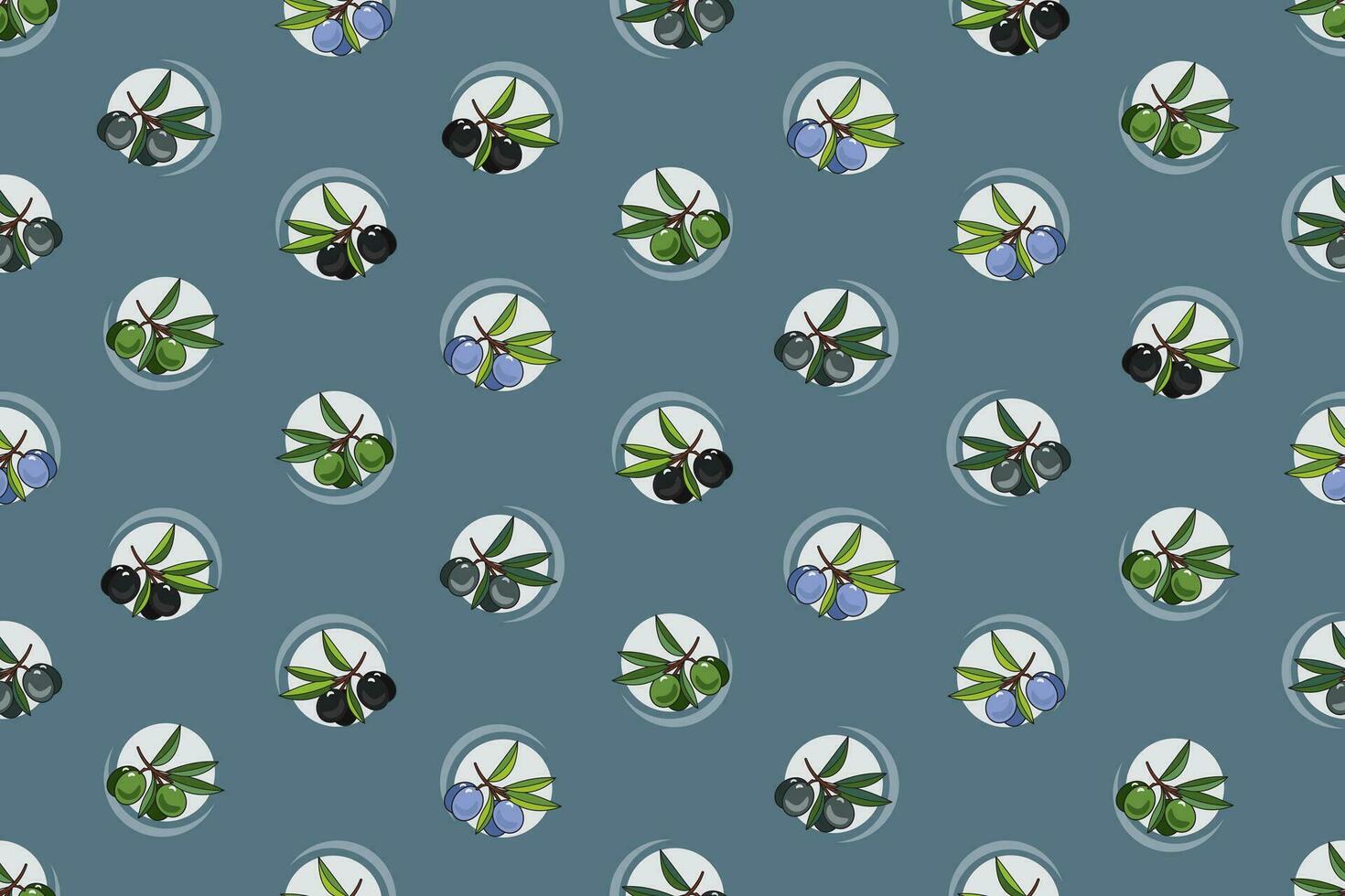 Illustration pattern of Olive fruit with circle on blue background. vector