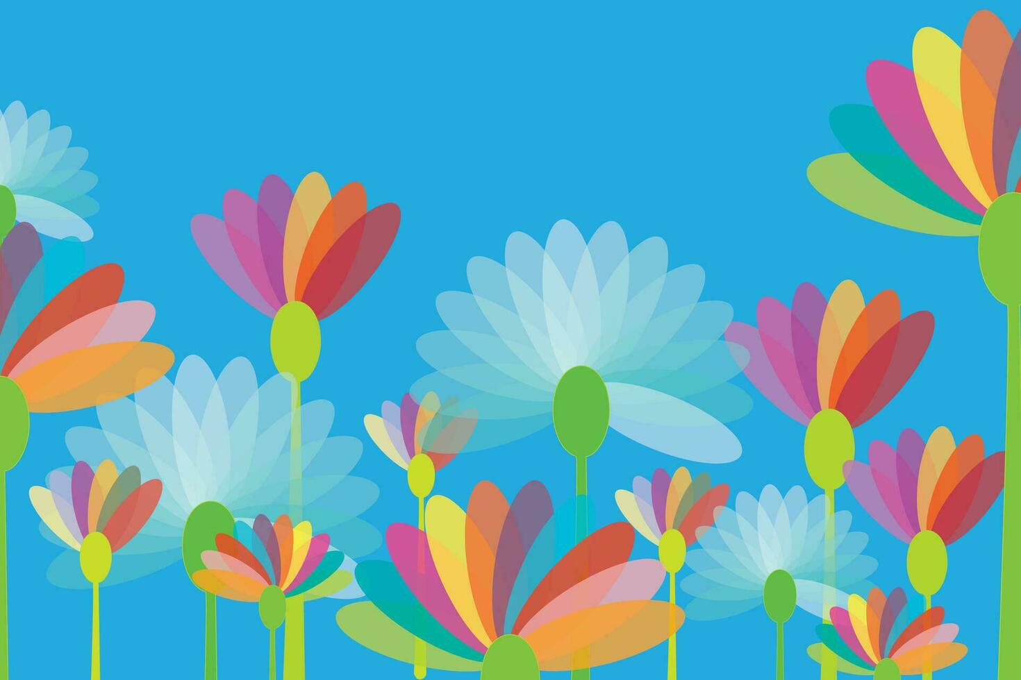 Illustration of abstract flower multi color on blue background. vector