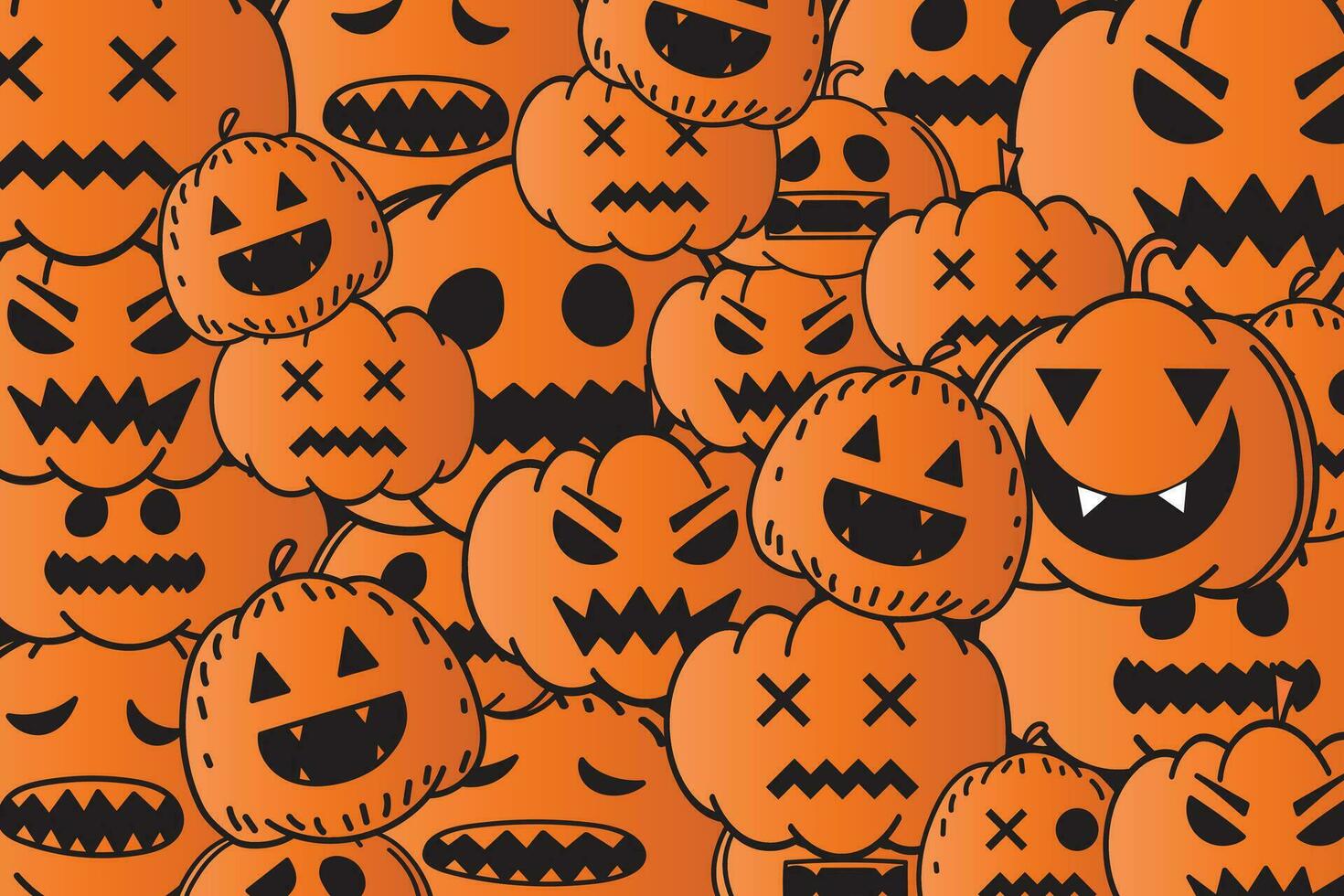 haloween ilustración diseño, el calabazas con Siniestro cortar fuera caras en negro antecedentes. vector