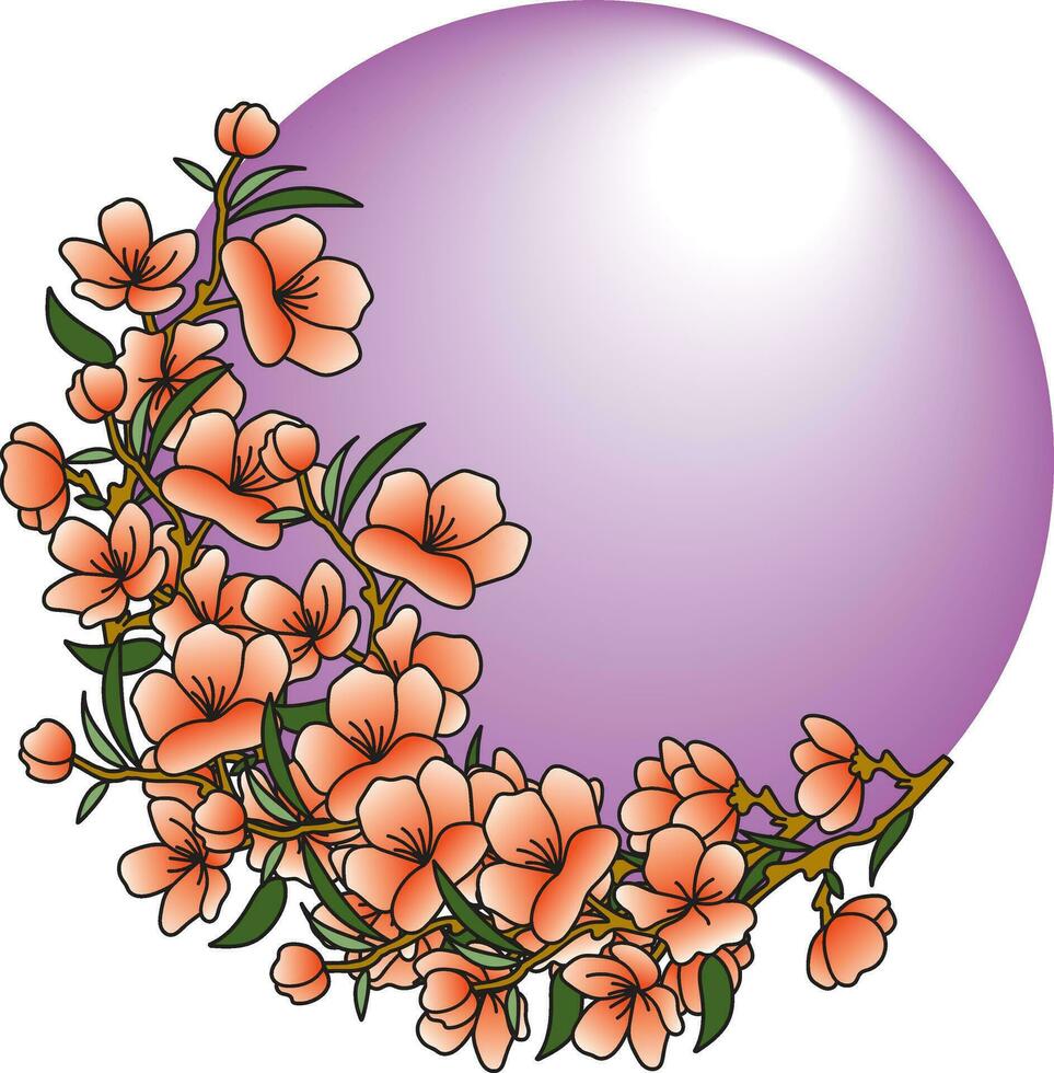 Illustration of orange flower on violet circle background. vector