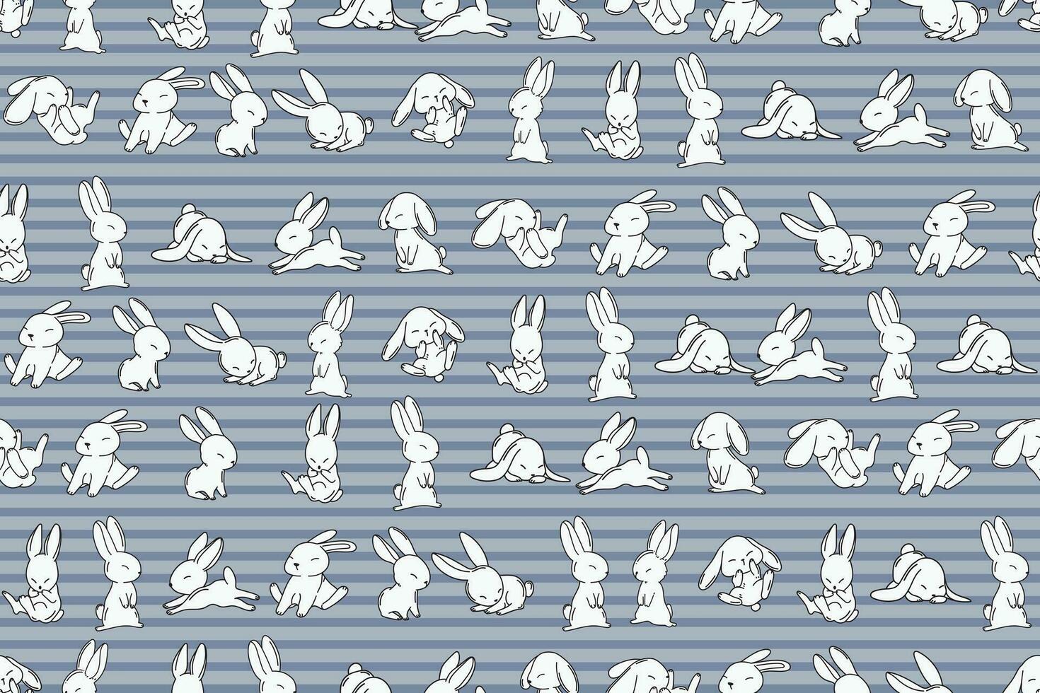 Illustration pattern of white rabbits group with blue line background. vector