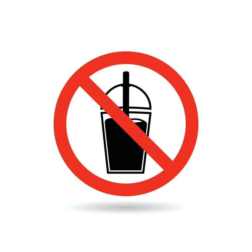 No plastic cup prohibited sign. No drinks sign vector. vector
