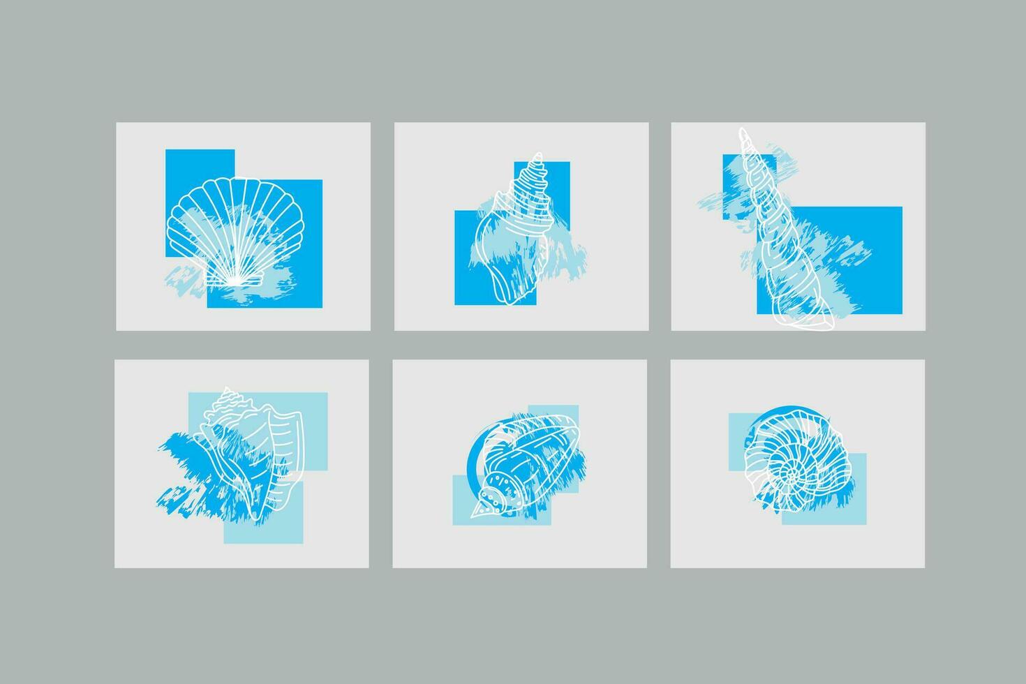 Illustration line of Shell with blue color on grey background. vector