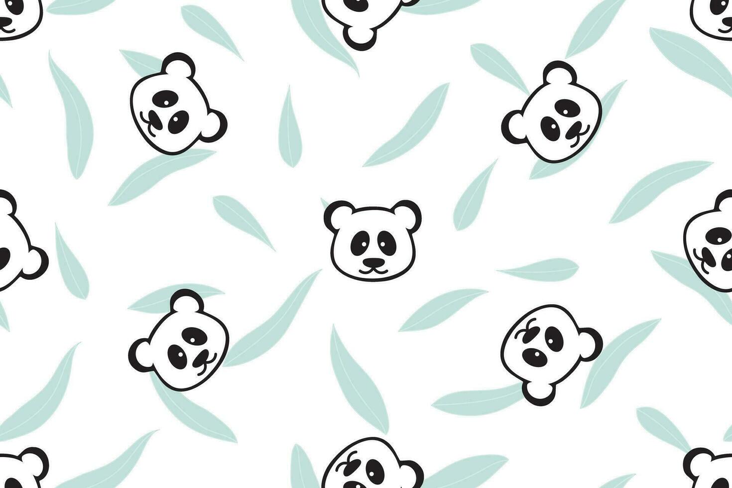 illustration pattern of panda head with bamboo leaves background. vector