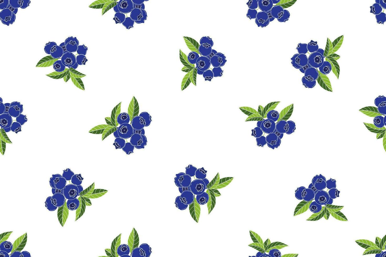 Illustration, pattern of blueberry with leaves on white background. vector