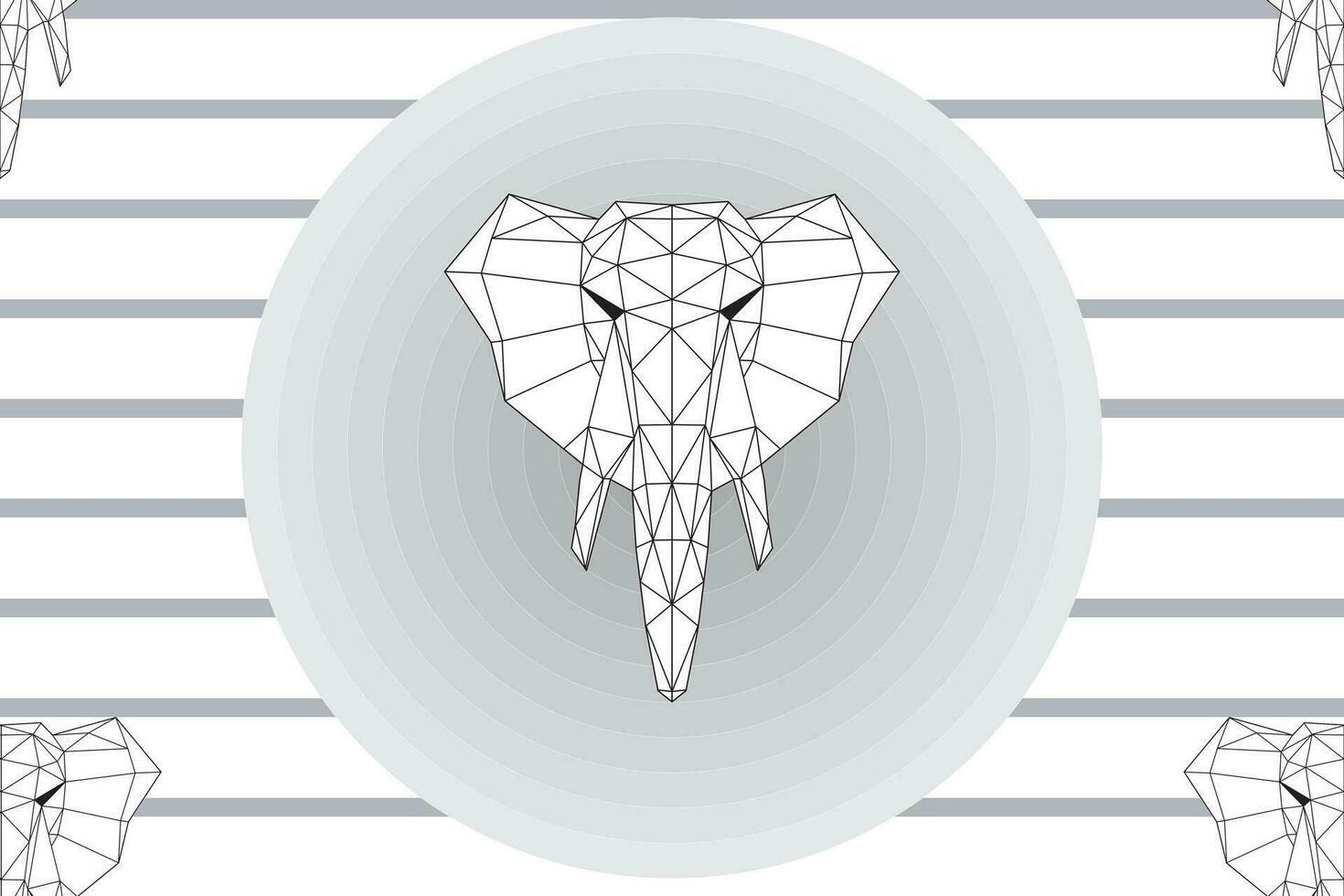 illustration triangle line of elephant with circle on grey line background. vector