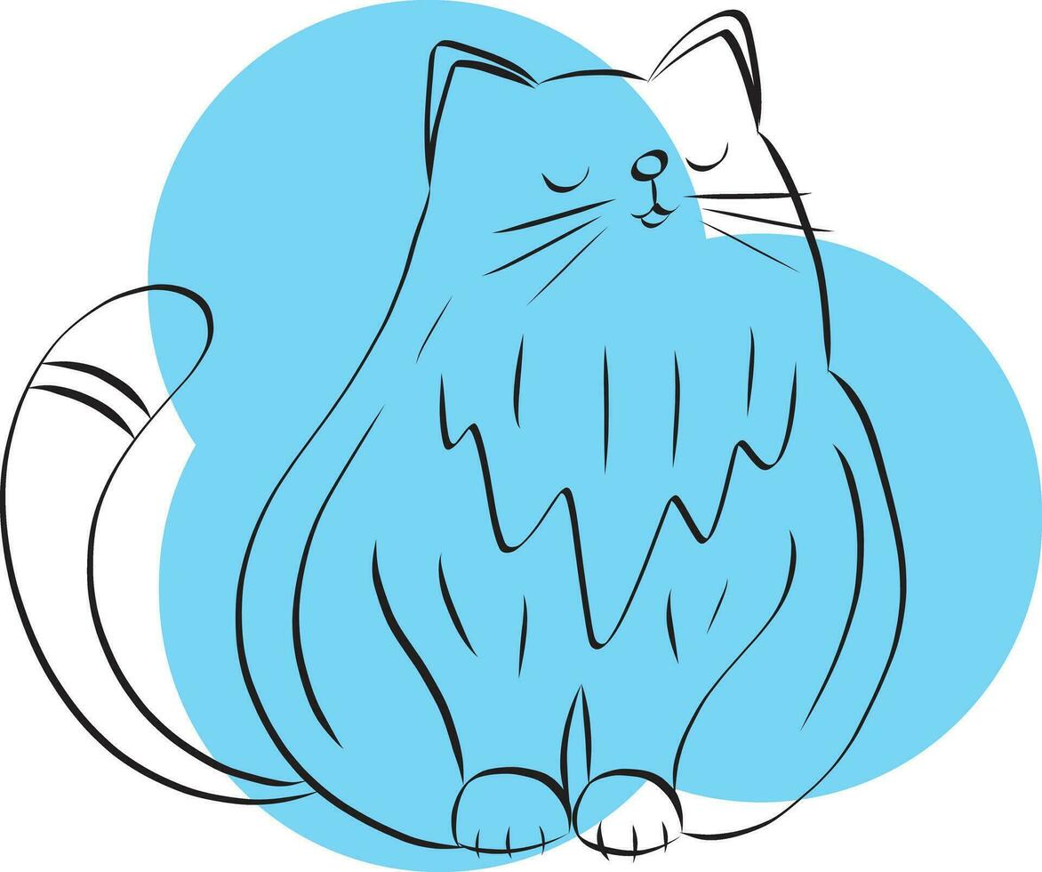 ilustración línea de gato con azul circulo en vacío antecedentes. vector