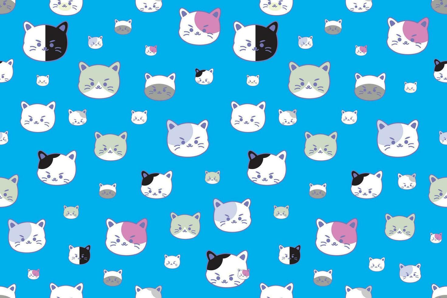 illustration the head of cat pattern on blue background. vector