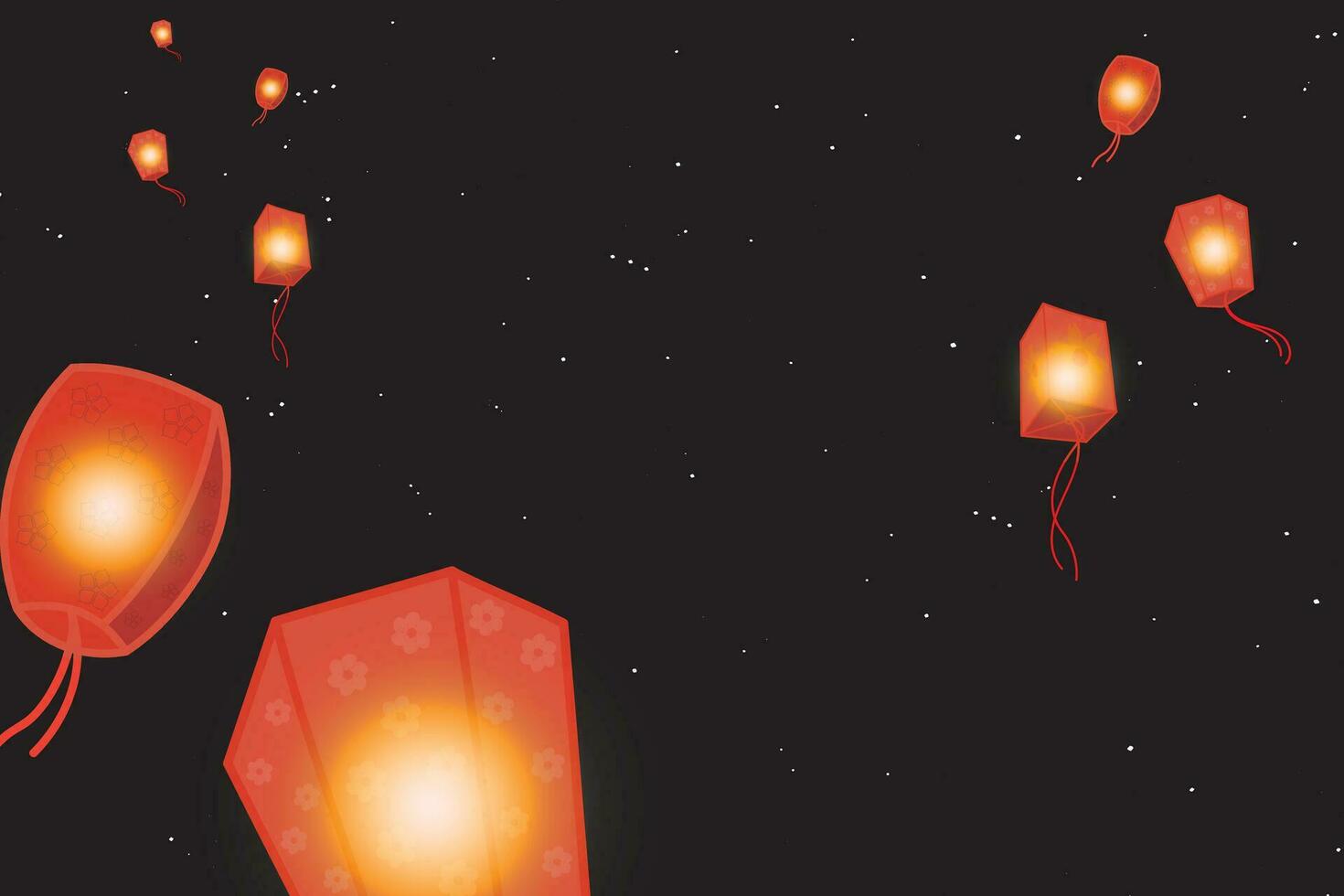 Illustration, Chinese lantern on night sky with star background. vector