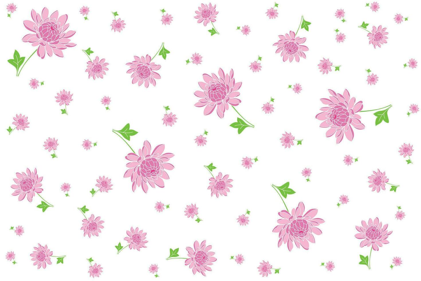 Illustration Pattern of pink flower with leaves on white background. vector