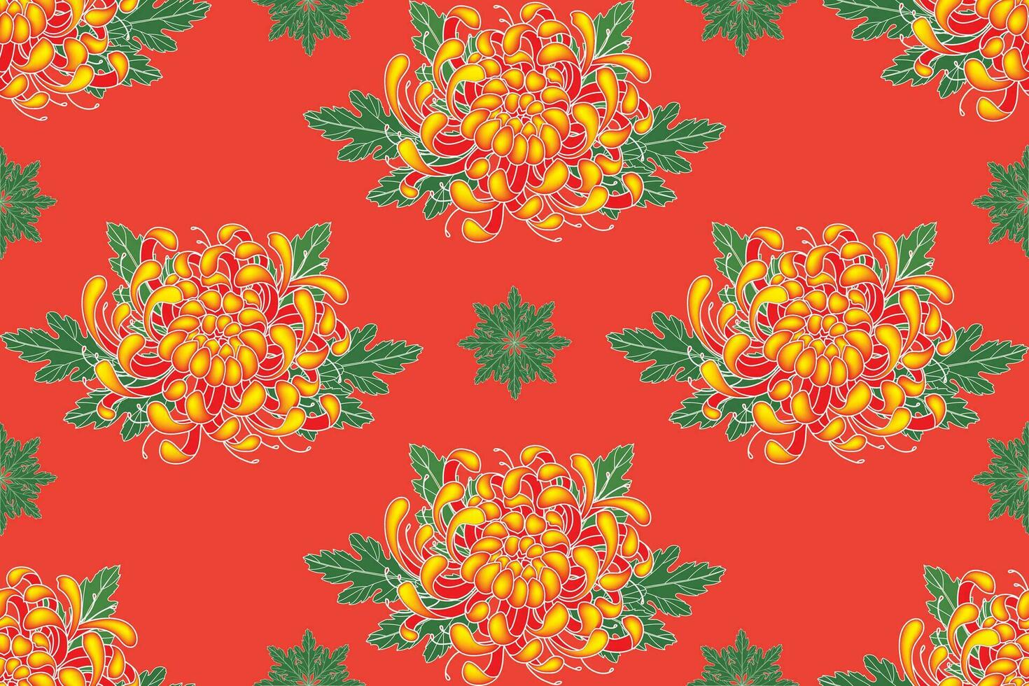 ilustración de crisantemo flor con hojas en rojo antecedentes. vector