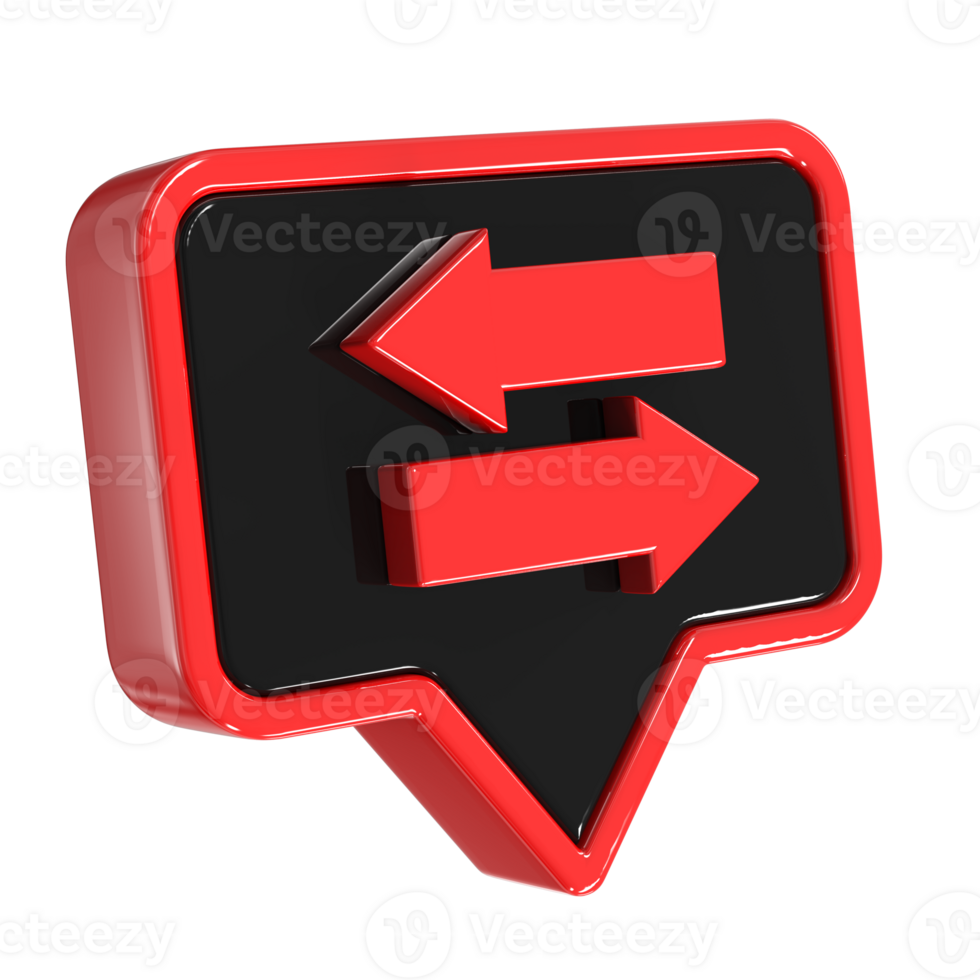 a red and black speech bubble with an arrow pointing in different directions png