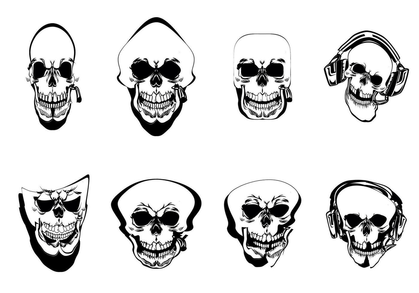 conjunto de negro y blanco de miedo y gracioso calaveras vector