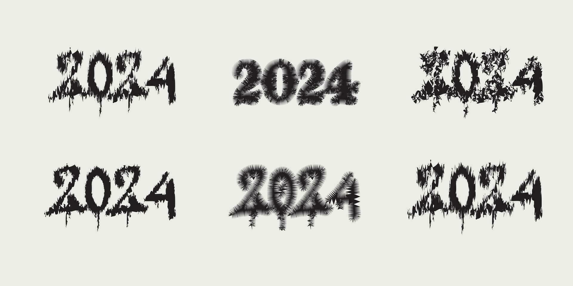 Big Set Of Dirty 2024 Number Design Template. Christmas Collection Of 2024 .Rough Black Confetti Logo Designs vector