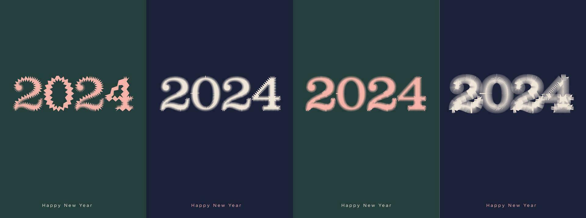 Decorated Happy New Year 2024 Design Set .Premium Trend Vector Illustration For Banner, T Shirt, Poster, Calendar And Greeting Cards. Happy New Year 2024.