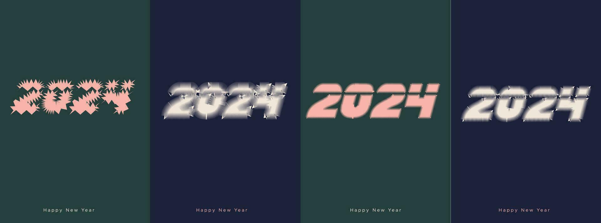 Happy New Year 2024 Design Set .Premium Trend Vector Illustration For Banner, T Shirt, Poster, Calendar And Greeting Cards. Happy New Year 2024.
