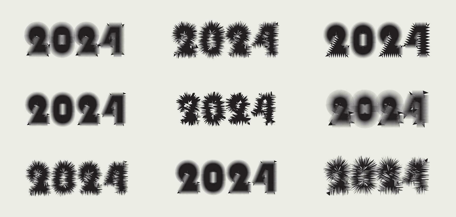 Big Set Of 2024 Number Design Templates. Christmas Collection Of 2024. Happy New Year. Black Labels Logo Designs. vector