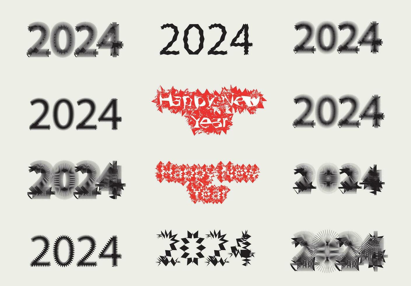 Set Of 2024 Happy New Year Logo Text Design. 2024 Number Design Templates. 2024 Logo Designs For Celebration And Season Decoration, Banner. Modern Designs. vector