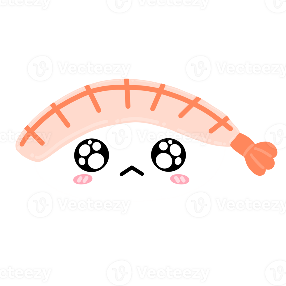 Cute Shrimp Ebi Sushi Mascot Character Kawaii Cartoon illustration Japanese Food Japanese Sticker Sushi Sticker png
