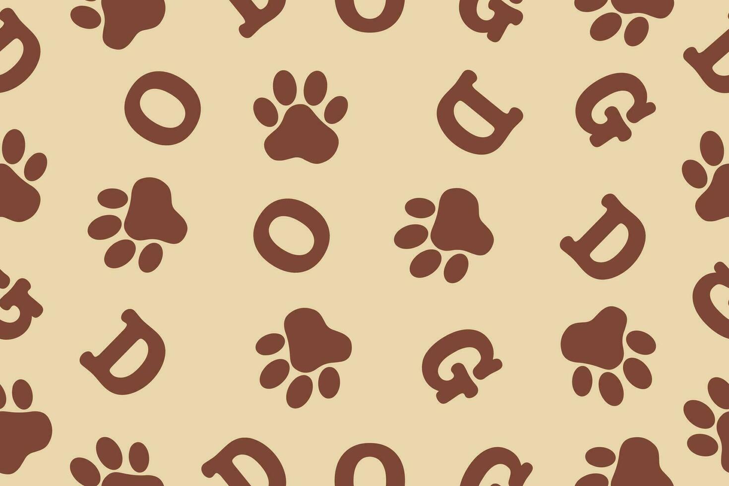 Seamless pattern. Background of the word dog and paw print. Vector illustration