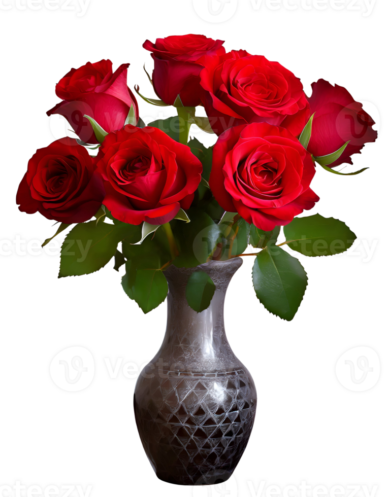 ai generado hermosa rojo rosas en florero. png