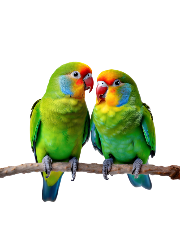 AI generated Exotic lovebirds on branch. png