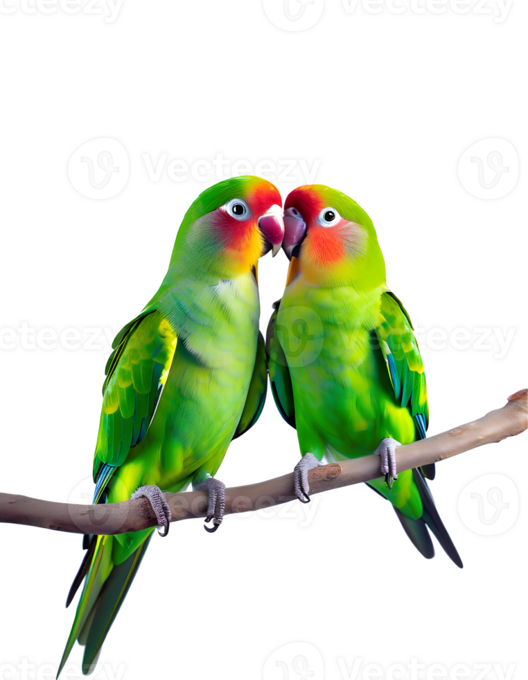 AI generated Two lovebirds on branch. png