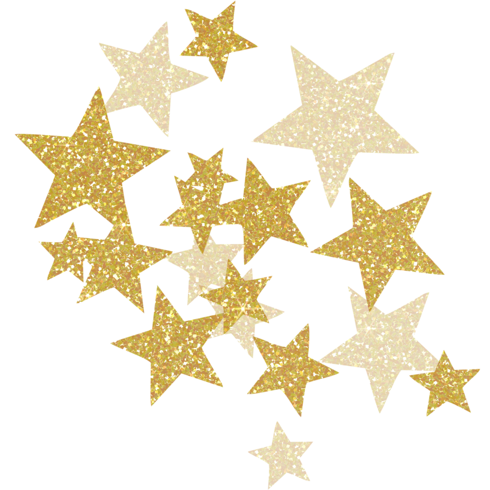 Golden star glitter on transparent backgroud. Design for decorating,background, wallpaper, illustration png