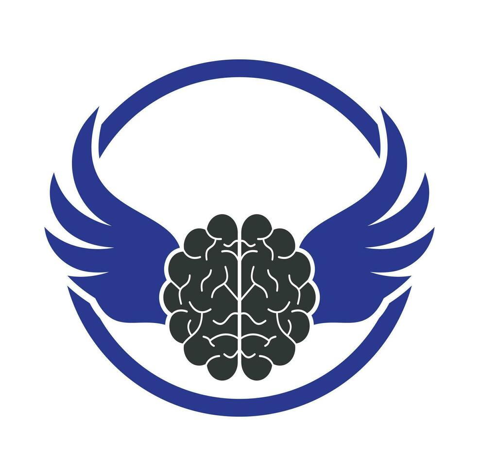 Flying brain with wings vector logo design template.