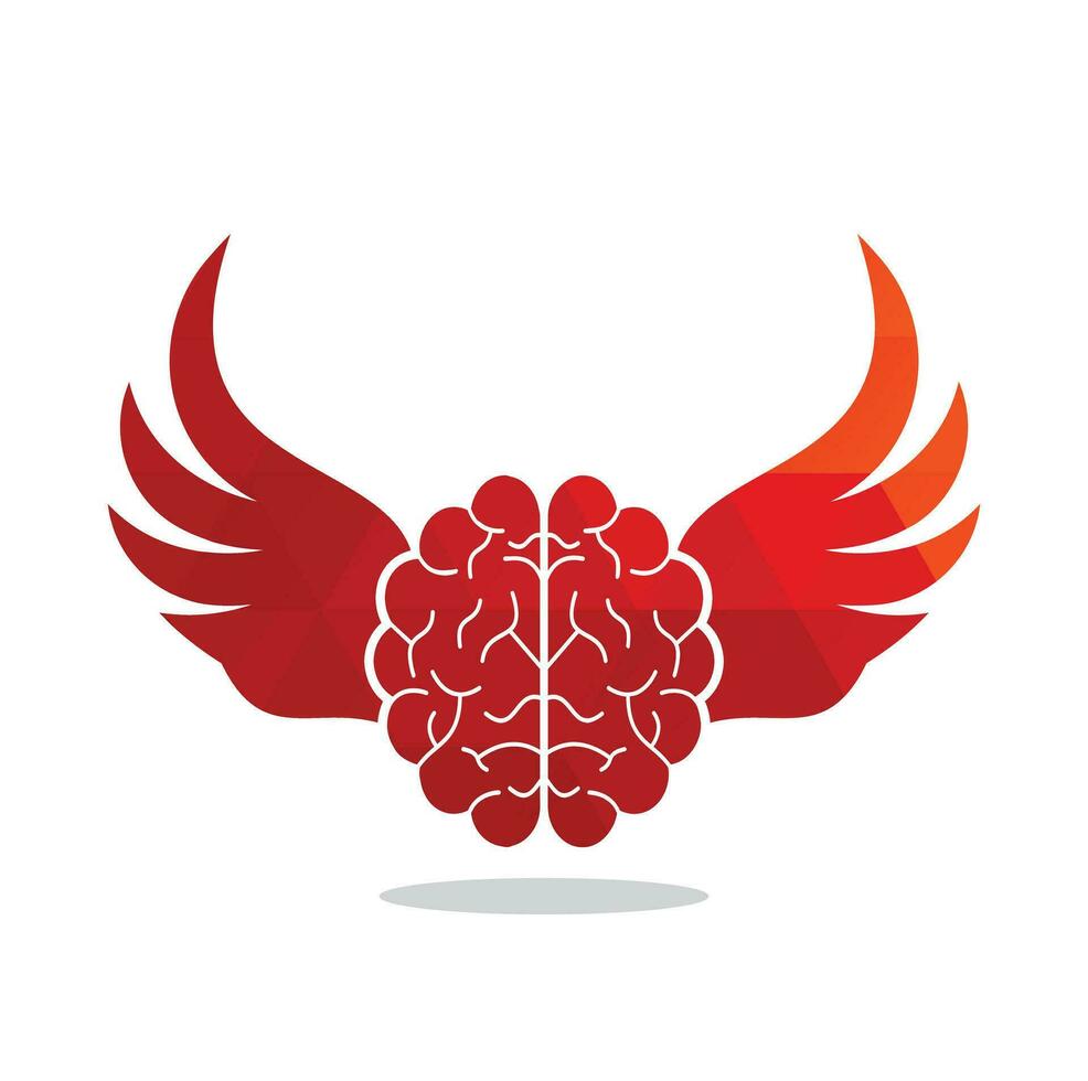 Flying brain with wings vector logo design template.