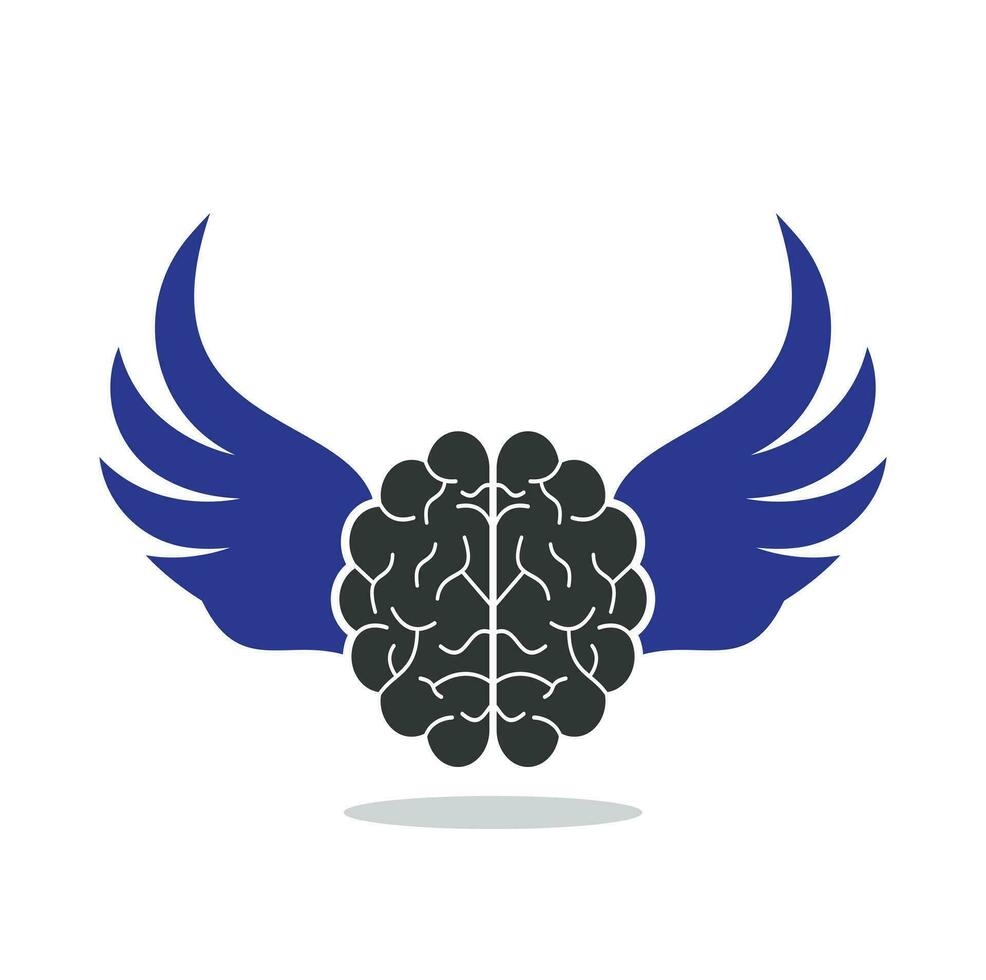 Flying brain with wings vector logo design template.