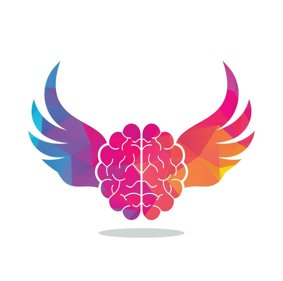 Flying brain with wings vector logo design template.