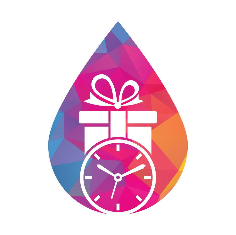 Gift Time drop shape concept Icon Logo Design Element. vector