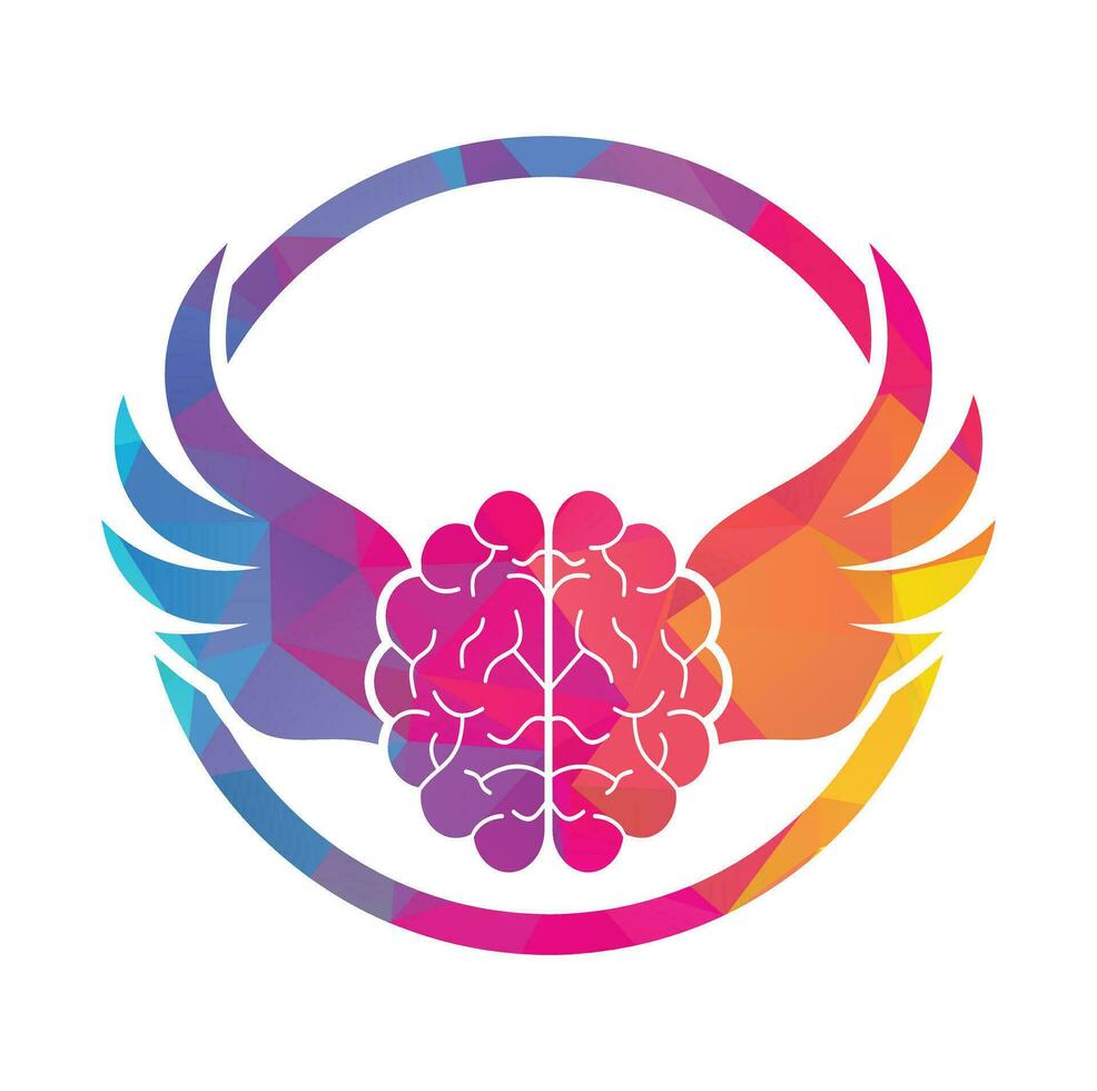 Flying brain with wings vector logo design template.