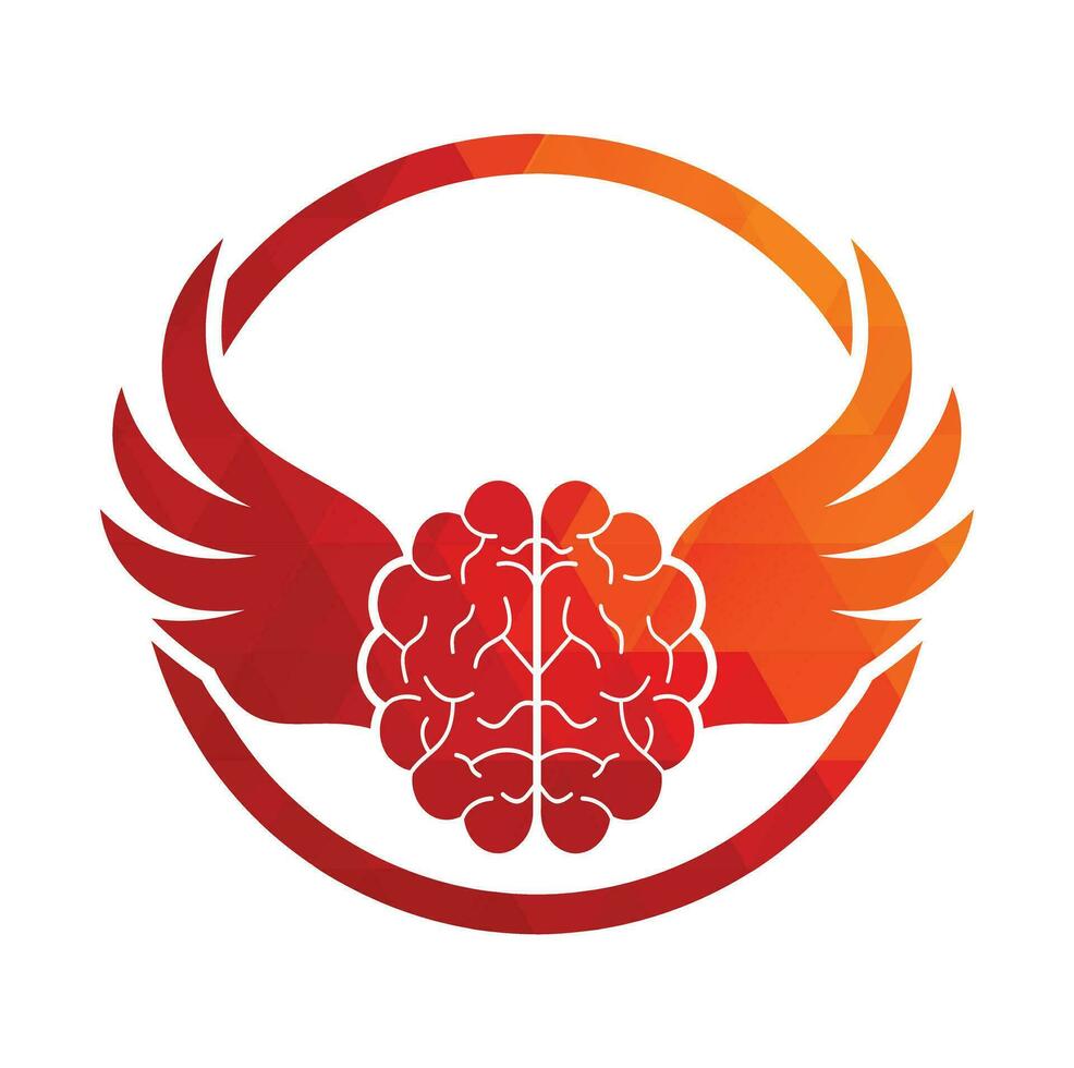 Flying brain with wings vector logo design template.