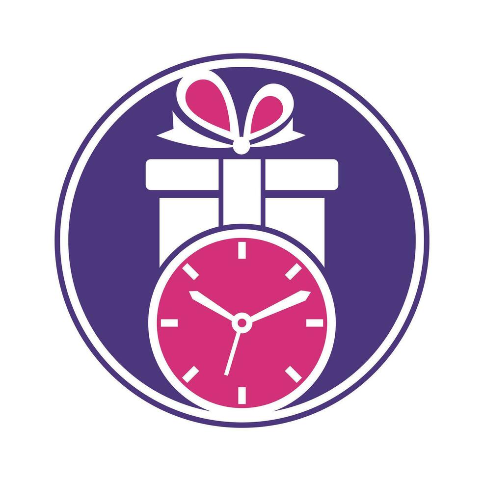 Gift Time Icon Logo Design Element. vector