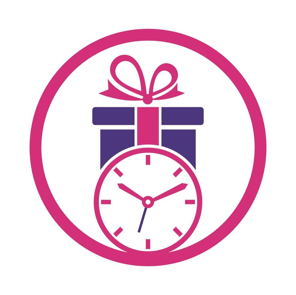 Gift Time Icon Logo Design Element. vector