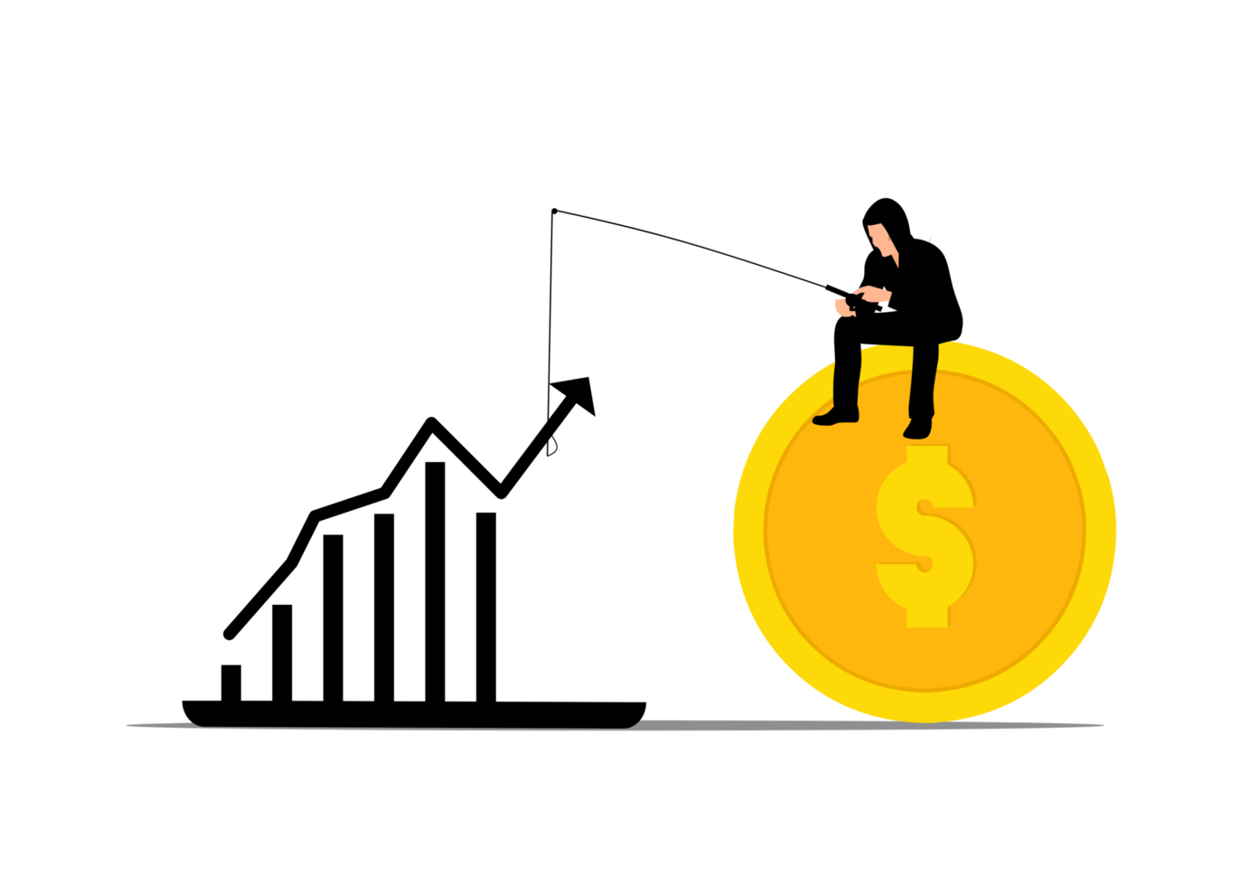 businessman sitting on a coin with a graph png