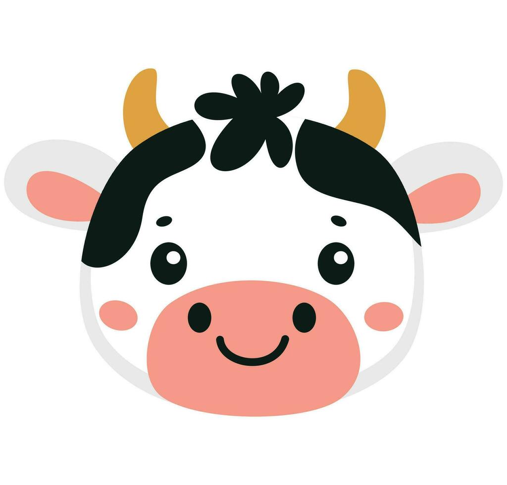 Flat vector illustration. Cute cow face on white background