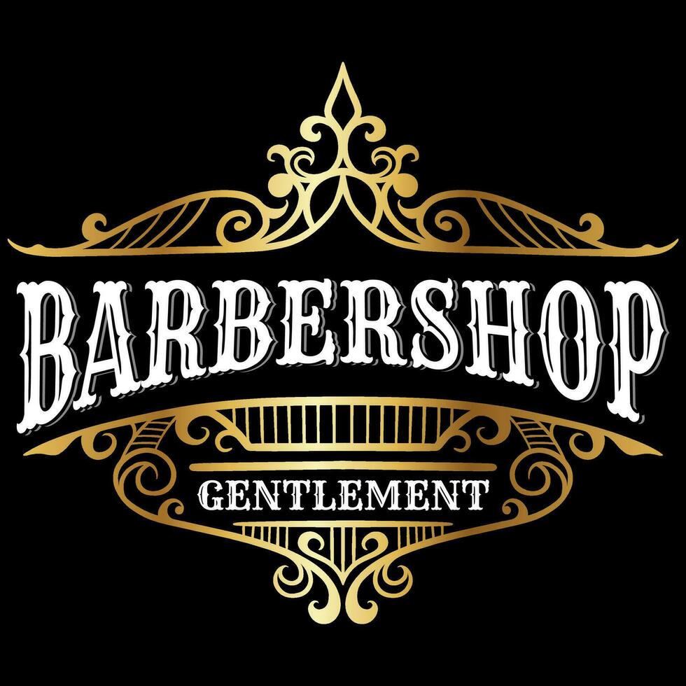 Barbershop vintage luxury frame logo badge with victorian ornament vector