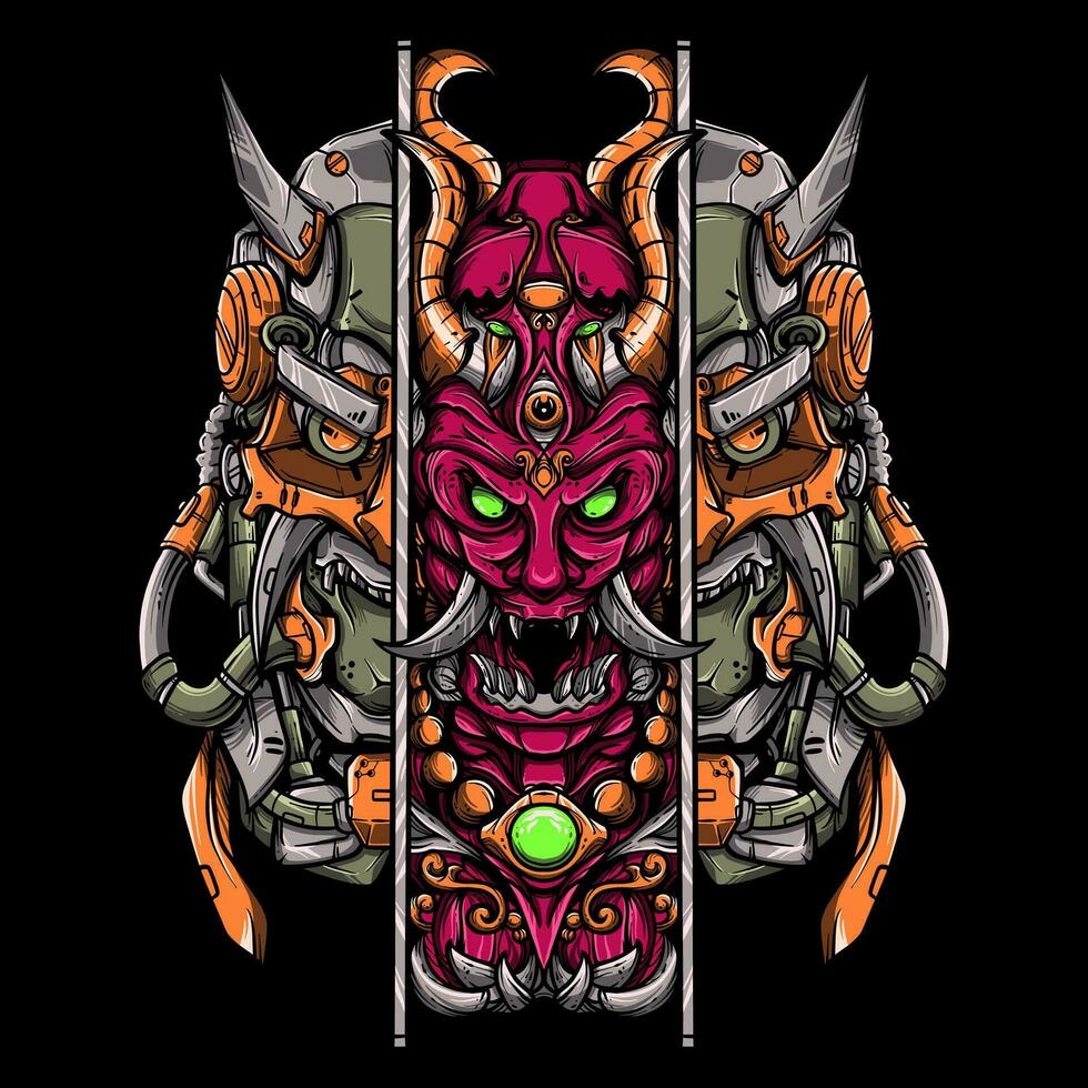 Red Oni mecha mask with vector