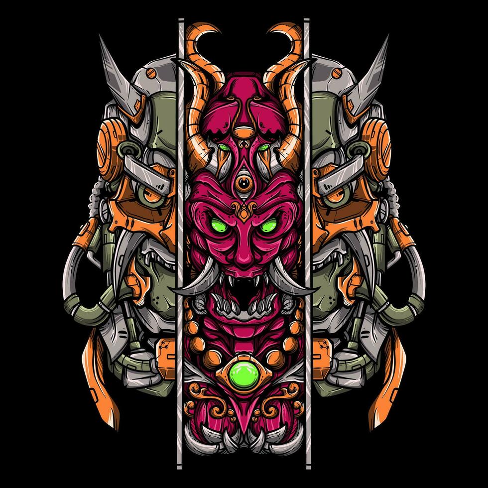 Red Oni mecha mask with vector