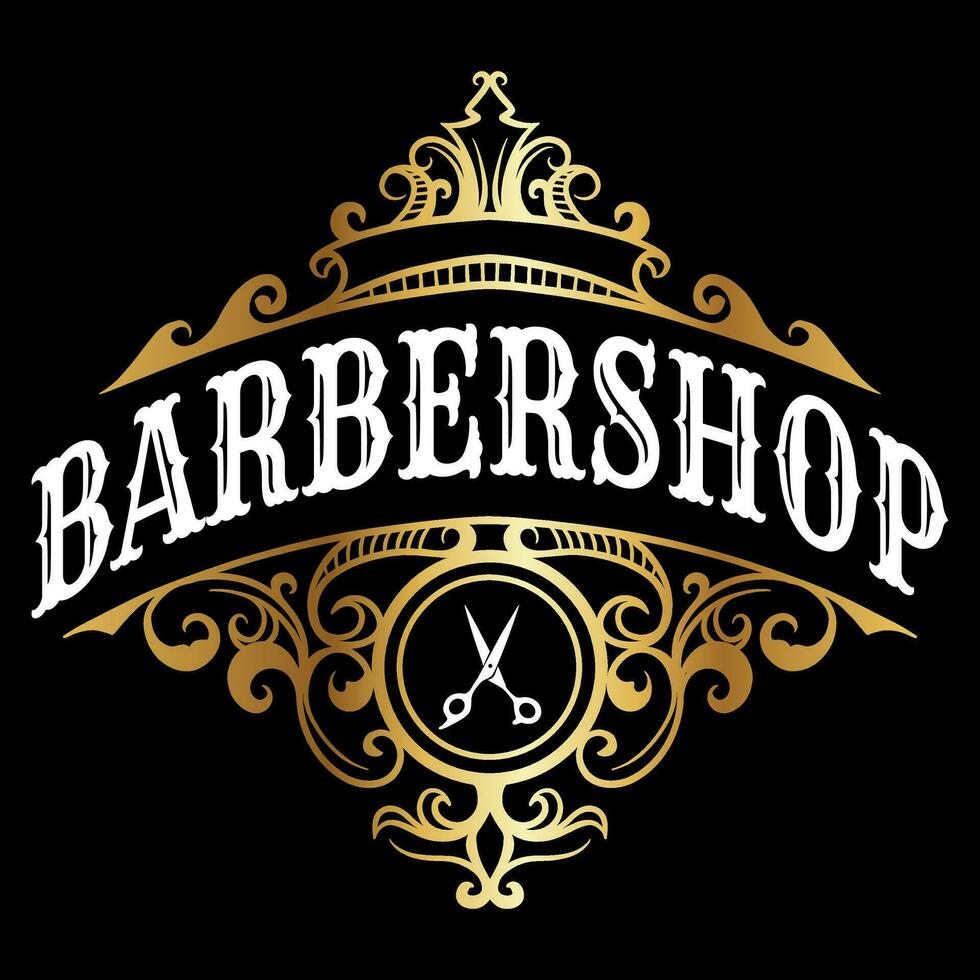 barbería Clásico lujo marco logo Insignia con victoriano ornamento vector