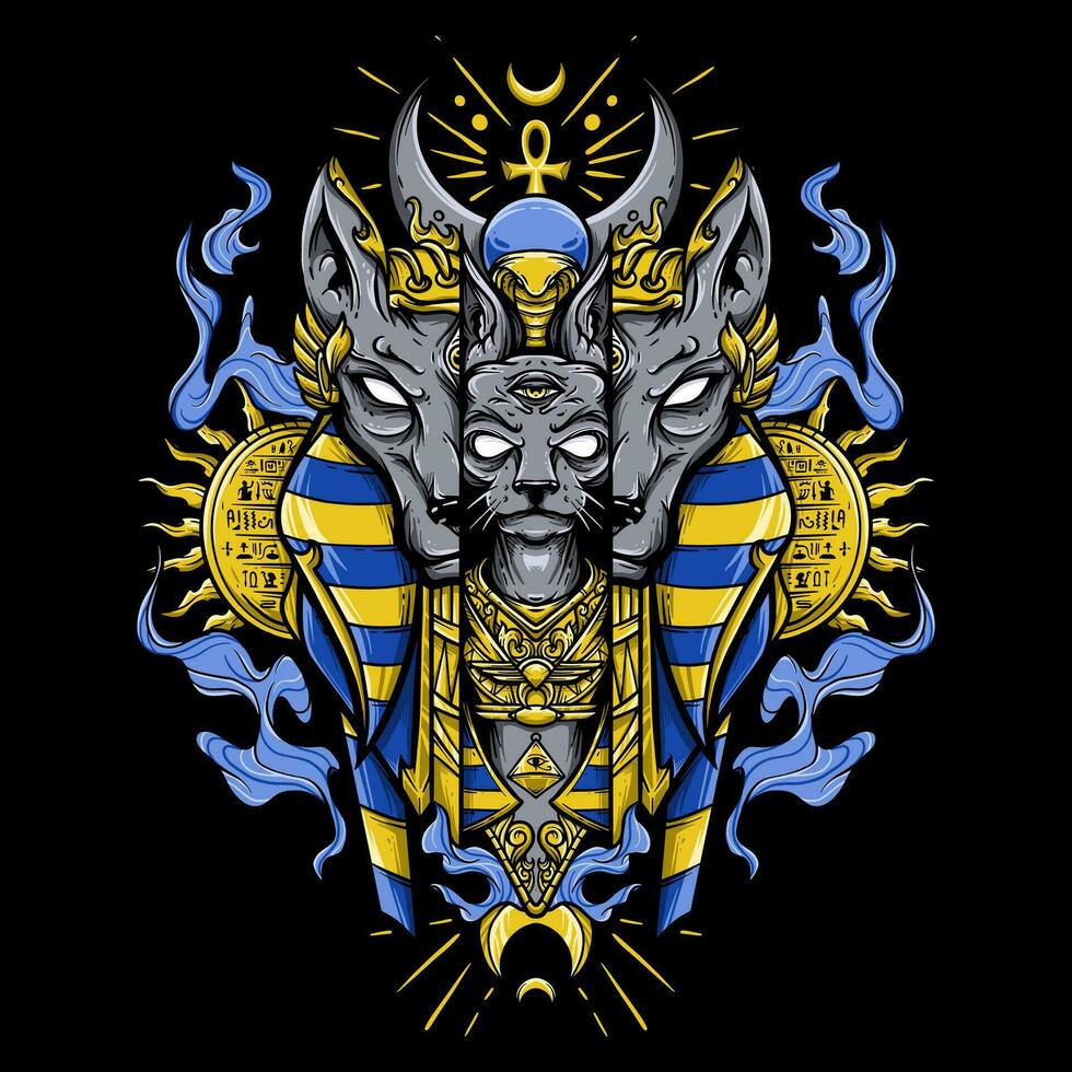 Sacred anubis with cat inside totem vector