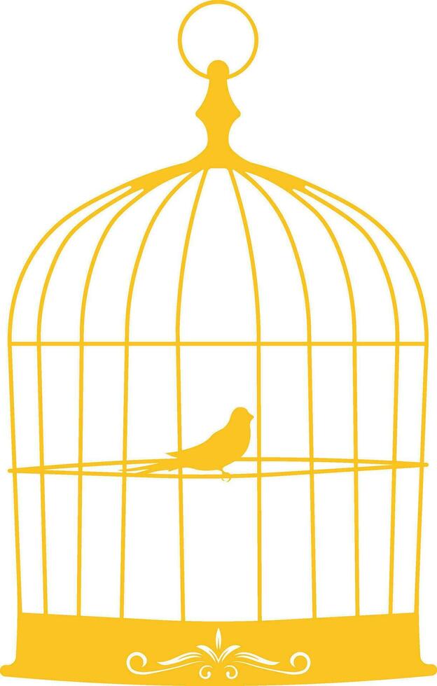 Sparrow Bird in Bird Cage Silhouette Icon vector