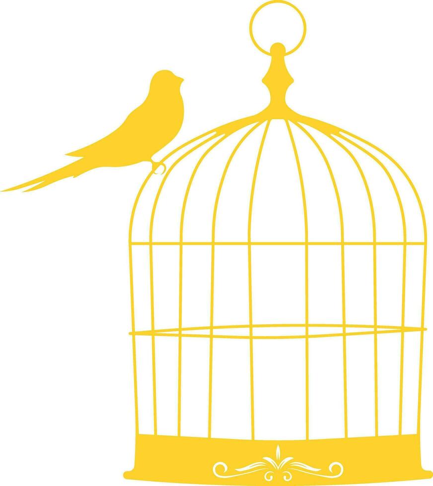 Sparrow Bird Sitting on Bird Cage Silhouette Icon vector