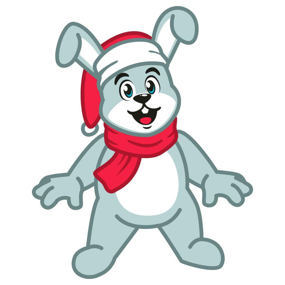 Cute Bunny with Santa hat and Red Scarf vector